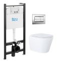 BASTIDOR ROCA ACTIVE CON CISTERNA EMPOTRADA Y PULSADOR PVC cromo brillo y WC susp. Orion blanco Tapa Fina 51,5 cm VORTEX KP