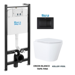 BASTIDOR ROCA ACTIVE CON CISTERNA EMPOTRADA Y PULSADOR NEGRO MATE y WC susp. Orion blanco Tapa fina 51,5 cm VORTEX KP
