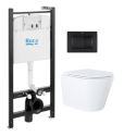 BASTIDOR ROCA ACTIVE CON CISTERNA EMPOTRADA Y PULSADOR NEGRO MATE y WC susp. Orion blanco Tapa fina 51,5 cm VORTEX KP
