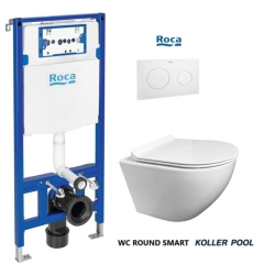 BASTIDOR ROCA DUPLO ONE PACK CISTERNA EMPOTRADA Y PULSADOR PL10 BLANCO MATE CON WC SUSPENDIDO ROUND SMART TORNADO 3.0 TAPA FINA