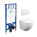 BASTIDOR ROCA DUPLO PACK CISTERNA EMPOTRADA Y PULSADOR PL10 BL MAT CON INODORO SUSPENDIDO ROUND SMART BL BR TOR 3 TAPA FINA
