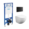 BASTIDOR ROCA DUPLO PACK CISTERNA EMPOTRADA Y PULSADOR PL7 NEG MAT C/ INODORO SUSPENDIDO ROUND SMART BL BR TOR 3 C/ TAPA FINA