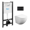 BASTIDOR ROCA ACTIVE PACK CISTERNA EMPOTRADA Y PULSADOR NEGRO MAT CON INODORO SUSPENDIDO ROUND SMART 52 cm TOR 3 TAPA FINA