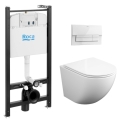 BASTIDOR ROCA ACTIVE PACK CISTERNA EMPOTRADA Y PULSADOR BLANCO NEW CON INODORO SUSPENDIDO ROUND SMART 52 cm TOR 3 TAPA FINA