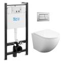 BASTIDOR ROCA ACTIVE PACK CISTERNA EMPOTRADA Y PULSADOR CROMO CON INODORO SUSPENDIDO ROUND SMART 52 cm TOR 3 CON TAPA FINA