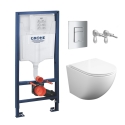 BASTIDOR GROHE PACK CISTERNA EMPOTRADA Y PULSADOR CROMO CON INODORO SUSPENDIDO ROUND SMART 52cm TOR 3 CON TAPA FINA DE KP