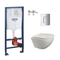 Bastidor GROHE pack cisterna empotrada y pulsador cromo brillo con inodoro suspendido ROUND Tornado 3.0 blanco 49 Tapa fina