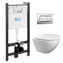 Bastidor ROCA Active pack cisterna empotrada y pulsador Cromo br con inodoro suspendido ROUND Tornado 3.0 de KP blanco Tapa Fina