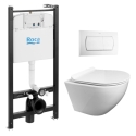 Bastidor ROCA Active pack cisterna empotrada y pulsador Blanco con inodoro suspendido ROUND Tornado 3.0 de KP Tapa Fina