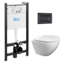 Bastidor ROCA Active pack cisterna empotrada y pulsador Negro Mate con inodoro suspendido ROUND Tornado 3.0 de KP Tapa fina