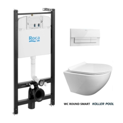 BASTIDOR ROCA ACTIVE CISTERNA EMPOTRADA Y PULSADOR BLANCO BRILLO NEW CON WC SUSPENDIDO ROUND SMART TORNADO 3.0 TAPA FINA