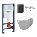 BASTIDOR GROHE CISTERNA EMPOTRADA Y PULSADOR EVEN NEGRO MAT CON INODORO SUSPENDIDO Rim-ex Avangard blanco br AQUA