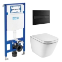 BASTIDOR ROCA DUPLO PACK CISTERNA EMPOTRADA Y PULSADOR PL7 NEG MAT CON INODORO SUSPENDIDO ROCA THE GAP BL BR CON SISTEMA RIMLESS