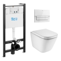 BASTIDOR ROCA ACTIVE PACK CISTERNA EMPOTRADA Y PULSADOR BLANCO BR NEW CON INODORO SUSPENDIDO ROCA THE GAP CON SISTEMA RIMLESS