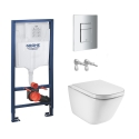 BASTIDOR GROHE PACK CISTERNA EMPOTRADA Y PULSADOR CROMO BR CON INODORO SUSPENDIDO ROCA THE GAP CON SISTEMA RIMLESS Y SOFTCLOSE