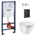 BASTIDOR GROHE PACK CISTERNA EMPOTRADA Y PULSADOR EVEN NEGRO MATE CON INODORO SUSPENDIDO ROCA THE GAP CON SISTEMA RIMLESS