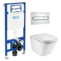 BASTIDOR ROCA DUPLO CON CISTERNA EMPOTRADA, PULSADOR PL1 CROMO BR CON INODORO SUSPENDIDO ROCA THE GAP BL BR CON SISTEMA RIMLESS