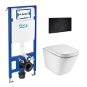 BASTIDOR ROCA DUPLO CON CISTERNA EMPOTRADA Y PULSADOR PL10 NEG MAT CON INODORO SUSPENDIDO ROCA THE GAP BL BR CON SISTEMA RIMLESS