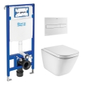 BASTIDOR ROCA DUPLO CON CISTERNA EMPOTRADA Y PULSADOR PL7 BL MAT CON INODORO SUSPENDIDO ROCA THE GAP BL BR CON SISTEMA RIMLESS