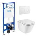 BASTIDOR ROCA DUPLO CON CISTERNA EMPOTRADA Y PULSADOR PL10 BL MAT CON INODORO SUSPENDIDO ROCA THE GAP BL BR CON SISTEMA RIMLESS