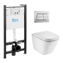 BASTIDOR ROCA ACTIVE PACK CISTERNA EMPOTRADA Y PULSADOR CROMO MAT CON INODORO SUSPENDIDO ROCA THE GAP CON SISTEMA RIMLESS