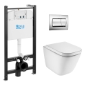 BASTIDOR ROCA ACTIVE PACK CISTERNA EMPOTRADA Y PULSADOR CROMO BR CON INODORO SUSPENDIDO ROCA THE GAP CON SISTEMA RIMLESS