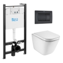 BASTIDOR ROCA ACTIVE PACK CISTERNA EMPOTRADA Y PULSADOR NEGRO MAT CON INODORO SUSPENDIDO ROCA THE GAP CON SISTEMA RIMLESS