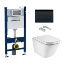 BASTIDOR GEBERIT PACK CISTERNA EMPOTRADA Y PULSADOR DELTA 50 NEGRO BR CON INODORO SUSPENDIDO ROCA THE GAP CON SISTEMA RIMLESS