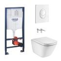 BASTIDOR GROHE PACK CISTERNA EMPOTRADA Y PULSADOR SKATE AIR BLANCO BRILLO CON INODORO SUSP ROCA THE GAP CON SISTEMA RIMLESS