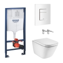 BASTIDOR GROHE PACK CISTERNA EMPOTRADA Y PULSADOR SKATE COSMO BLANCO BRILLO CON INODORO SUSP ROCA THE GAP CON SISTEMA RIMLESS
