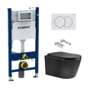 BASTIDOR GEBERIT PACK CISTERNA EMPOTRADA Y PULSADOR DELTA 01 BLANCO BR CON INODORO SUSPENDIDO NEBULA BLACK MATE DE AQUA