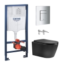BASTIDOR GROHE CON CISTERNA EMPOTRADA, PULSADOR CROMO BRILLO CON INODORO SUSPENDIDO NEBULA BLACK MATE DE AQUA