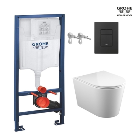 BASTIDOR GROHE PACK CISTERNA EMPOTRADA Y PULSADOR NEGRO MATE CON INODORO SUSPENDIDO TORNADO 3.0 ORION BLANCO BR  51,5cm de KP