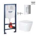 Bastidor GROHE pack cisterna empotrada y pulsador cromo brillo con inodoro suspendido Tornado 3.0 Orion blanco 51,5 cm de KP