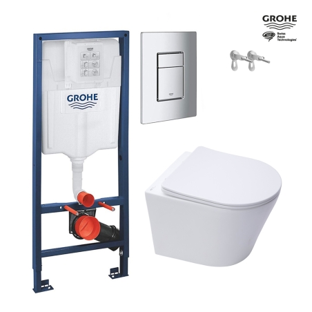 Bastidor GROHE pack cisterna empotrada y pulsador cromo con inodoro suspendido Rim-ex Infinitio Blanco Brillo 48 cm de SAT