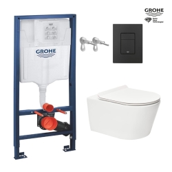 BASTIDOR GROHE PACK CISTERNA EMPOTRADA Y PULSADOR NEGRO MATE CON INODORO SUSPENDIDO BREVIS BLANCO BR Rim-Ex 53cm de SAT