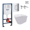 BASTIDOR GROHE PACK CISTERNA EMPOTRADA Y PULSADOR CROMO BR CON INODORO SUSPENDIDO Rim-ex Avangard blanco br AQUA