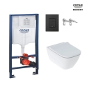 PACK BASTIDOR GROHE CISTERNA EMPOTRADA Y PULSADOR NEGRO MATE CON INODORO SUSPENDIDO SMYLE SQUARE DE GEBERIT