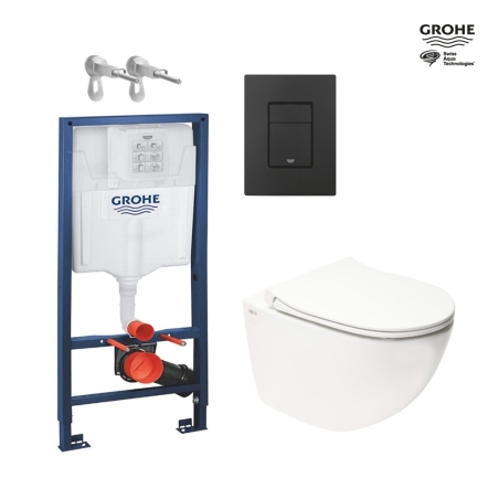 Bastidor GROHE pack cisterna empotrada y pulsador negro con inodoro suspendido Rim-ex Infinitio Blanco Brillo 54 cm de SAT