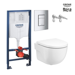 Bastidor GROHE pack cisterna empotrada y pulsador cromo con inodoro suspendido Roca Meridian Blanco 48 cm