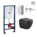 BASTIDOR GROHE PACK CISTERNA EMPOTRADA Y PULSADOR CROMO CON INODORO SUSPENDIDO AQUA WC RUBIN NEGRO MATE