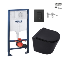 Bastidor GROHE pack cisterna empotrada y pulsador negro mate con inodoro suspendido Rim-ex INFINITIO negro mate 48 cm de SAT