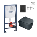 Bastidor GROHE pack cisterna empotrada y pulsador negro mate con inodoro suspendido Rim-ex Alfa Glacera negro mate