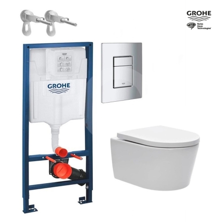 Bastidor GROHE pack cisterna empotrada y pulsador cromo brillo con inodoro suspendido Rim-ex Brevis blanco de SAT