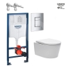 Bastidor GROHE pack cisterna empotrada y pulsador cromo brillo con inodoro suspendido Rim-ex Brevis blanco br de SAT