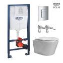 BASTIDOR GROHE PACK CISTERNA EMPOTRADA Y PULSADOR CROMO CON INODORO SUSPENDIDO RIMLESS OASIS BLANCO BRILLO 48CM