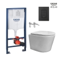 BASTIDOR GROHE PACK CISTERNA EMPOTRADA Y PULSADOR EVEN NEGRO MAT CON INODORO SUSPENDIDO RIMLESS OASIS BLANCO BRILLO 48CM