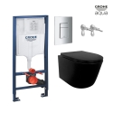 BASTIDOR GROHE PACK CISTERNA EMPOTRADA Y PULSADOR CROMO CON INODORO SUSPENDIDO RIMLESS MIRAGE NEGRO MATE 48CM