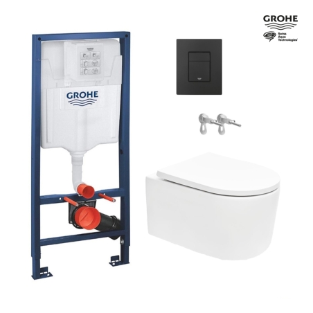 BASTIDOR GROHE CON CISTERNA EMPOTRADA, PULSADOR NEGRO MATE, INODORO SUSPENDIDO TORNADO 72 SISTEMA VORTEX BLANCO DE SAT