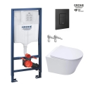 BASTIDOR GROHE PACK CISTERNA EMPOTRADA Y PULSADOR EVEN NEGRO MAT CON INODORO SUSP INFINITIO BLANCO BR 48CM SAT